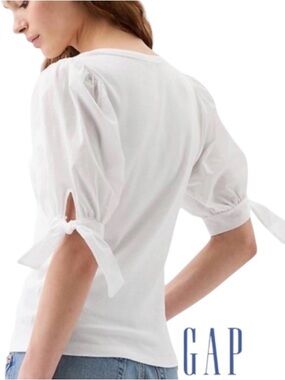 XXL GAP White Puff Sleeve Tie-Detail Women's Top